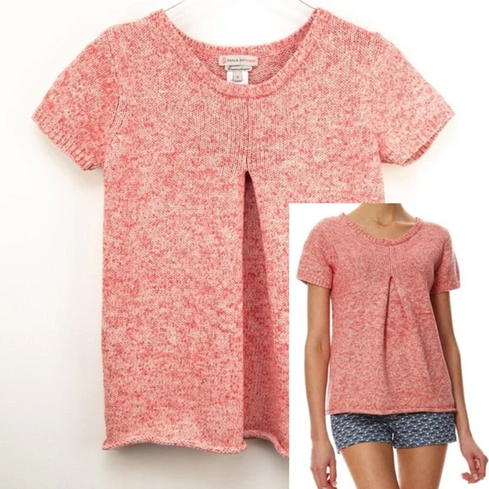 Paul & Joe Sister "Manege" Short Sleeve Cotton Sweater Knit Top Coral Size 0